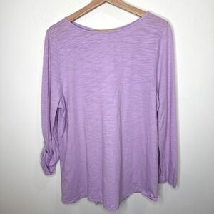 J. Jill Long Sleeve Roll‎ Tab Top Women's L Purple Cotton Button Back Lagenlook